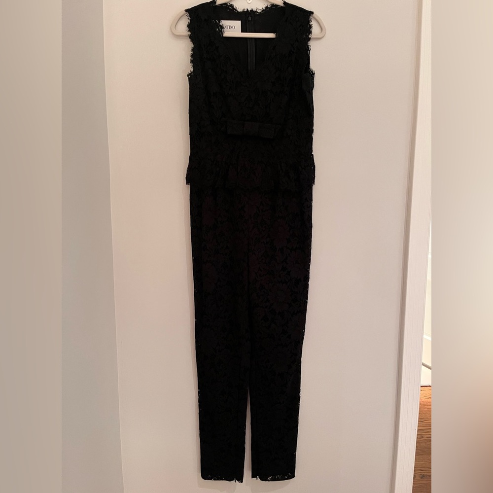 Valentino Lace Black V-Neck Jumpsuit Sz IT44 US 8. Fits Like A Size 6.